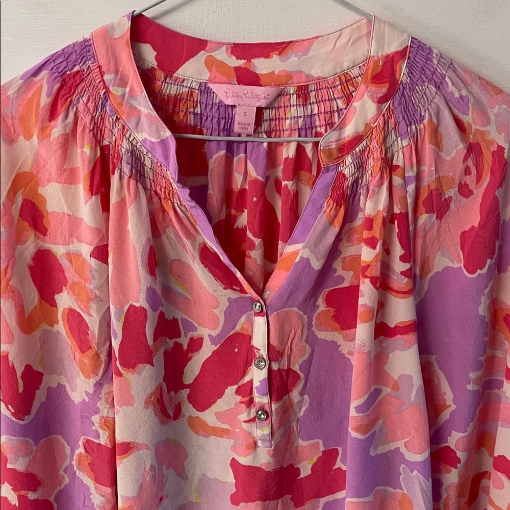 Lilly Pulitzer Elsa Silk Pink Floral Blouse women’s size S - Picture 2 of 13
